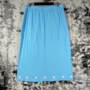 Quacker Factory Skirt Womens Size 2X Blue Embroidered Floral Blue Rear Split Hem